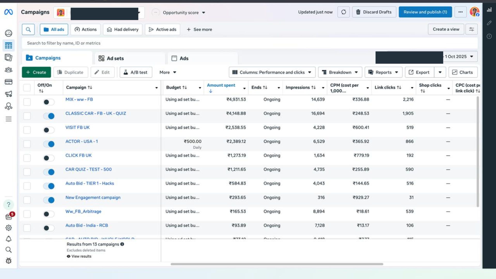 Ad dashboard screenshot